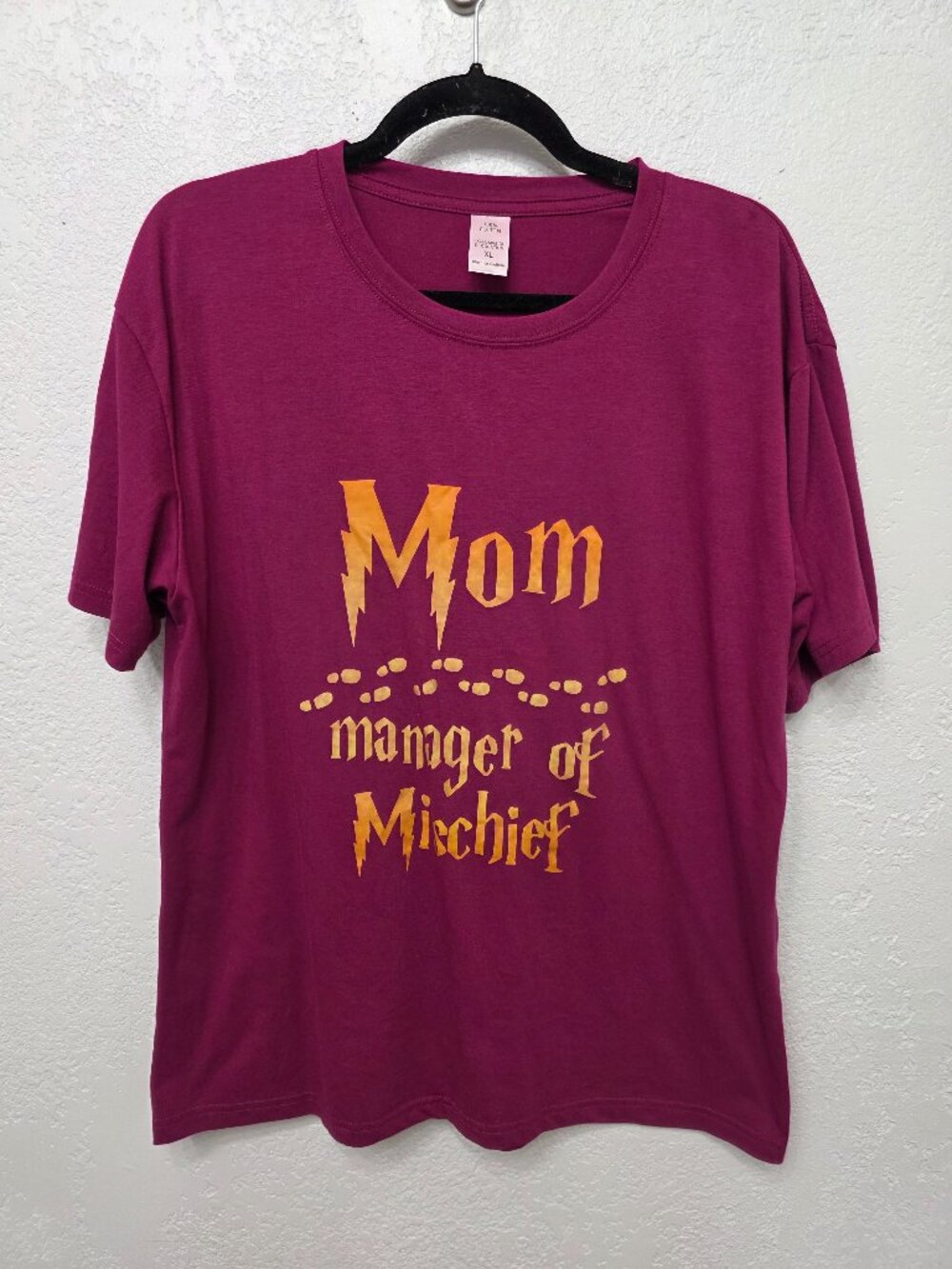 Mom Manager of Mischief Wizard Themed Graphic Tee Maroon XL